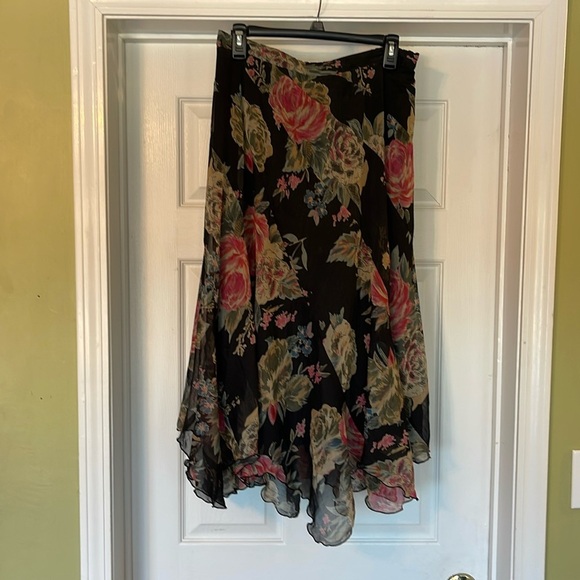 Soft Surroundings - floral midi skirt - black & pink romantic - size PM - Picture 1 of 5